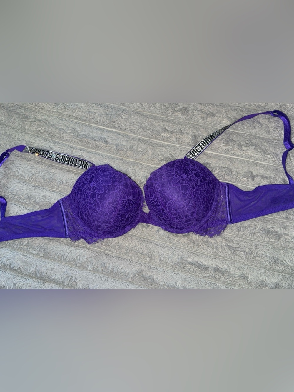 Victoria's Secret Purple Lace Push-Up Bra with Embellished Straps
